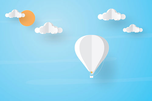 وکتور فوق العاده جذاب طرح گرافیکی ابر کاغذی به همراه بالون کاغذی و خورشید